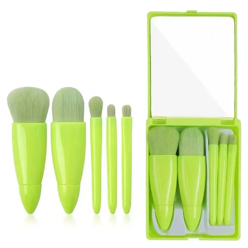 5-Piece Makeup Brush Travel Set with Mirror - Image 4