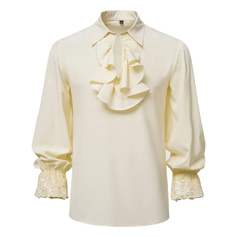 2025 Summer Men's Long Sleeve Steampunk Ruffled Shirt White Black Yellow — feature 11