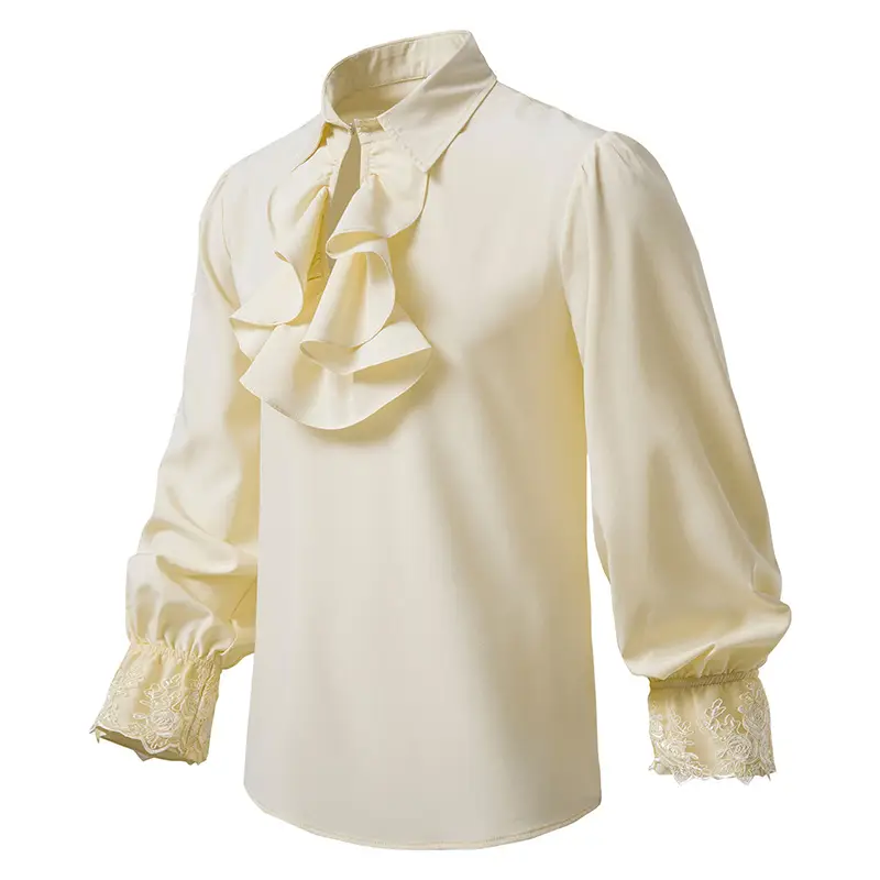 2025 Summer Men's Long Sleeve Steampunk Ruffled Shirt White Black Yellow — feature 12