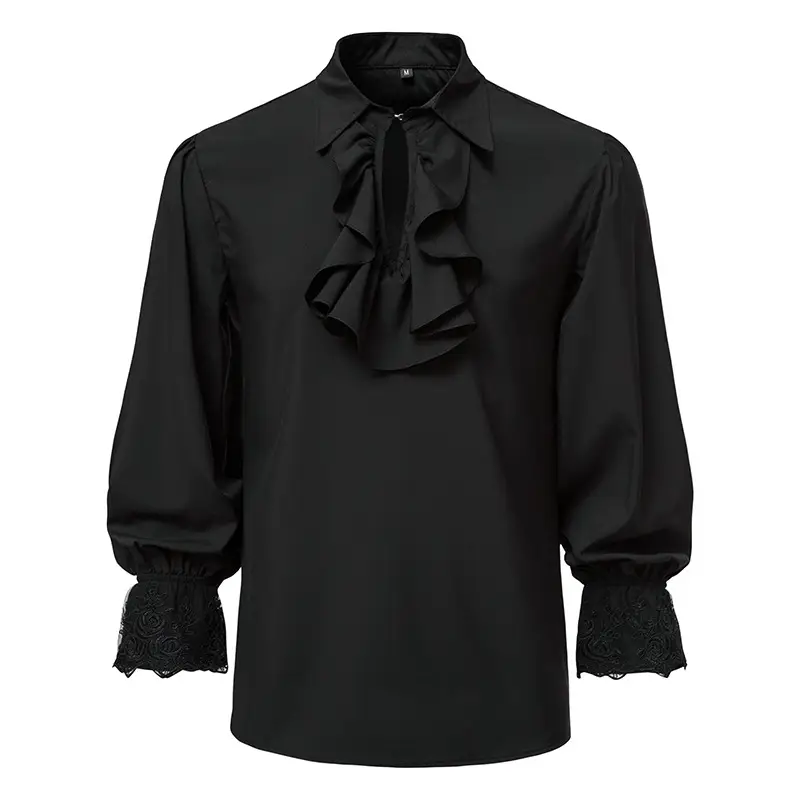 2025 Summer Men's Long Sleeve Steampunk Ruffled Shirt White Black Yellow — feature 20