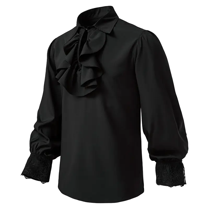 2025 Summer Men's Long Sleeve Steampunk Ruffled Shirt White Black Yellow — feature 21