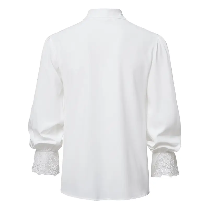 2025 Summer Men's Long Sleeve Steampunk Ruffled Shirt White Black Yellow — feature 4