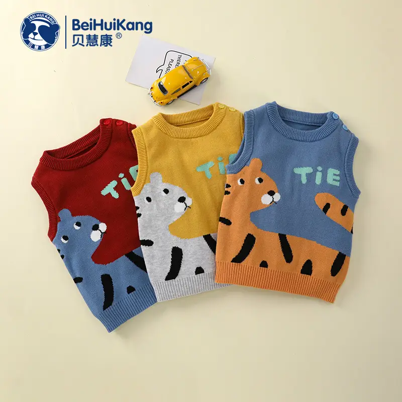 Spring Cartoon Knitted Baby Vest Red Yellow Blue - Image 5