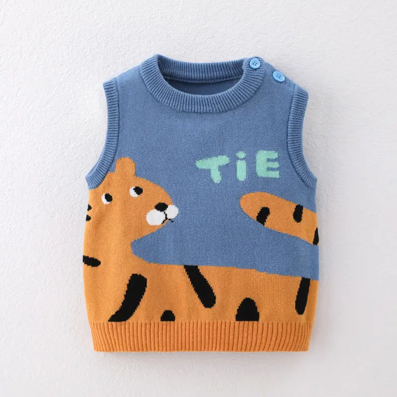 Spring Cartoon Knitted Baby Vest Red Yellow Blue - Image 2