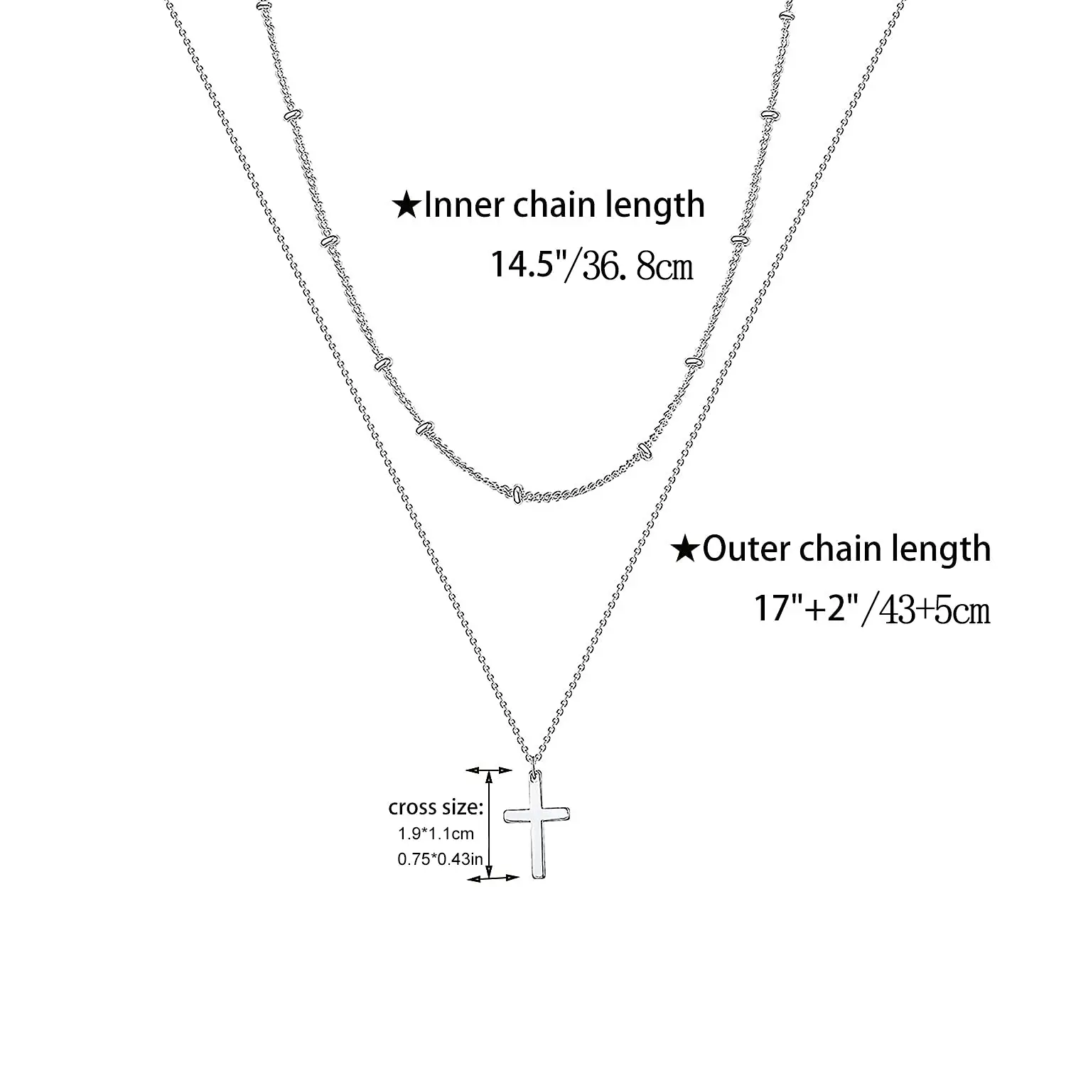 Stainless Steel Cross Chain Necklace with Double Layer Beads
