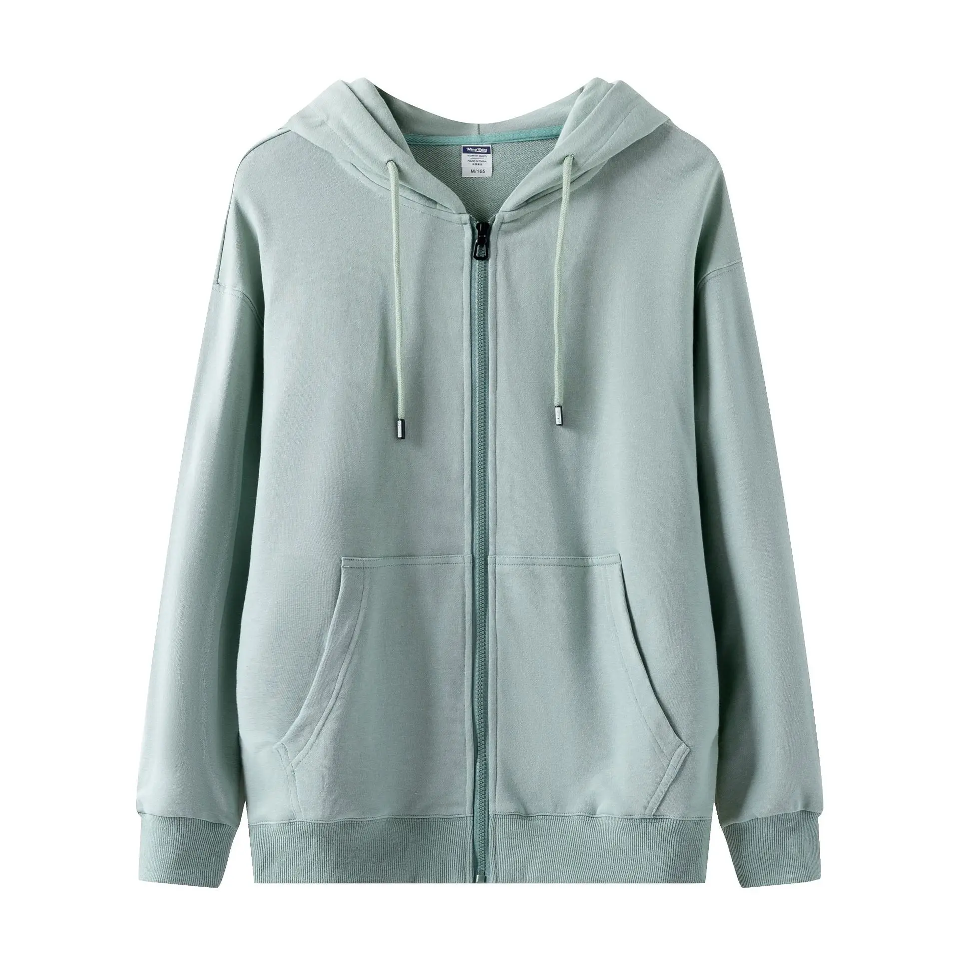 Men Light Green Full Zip Hoodie Turtleneck - Image 7