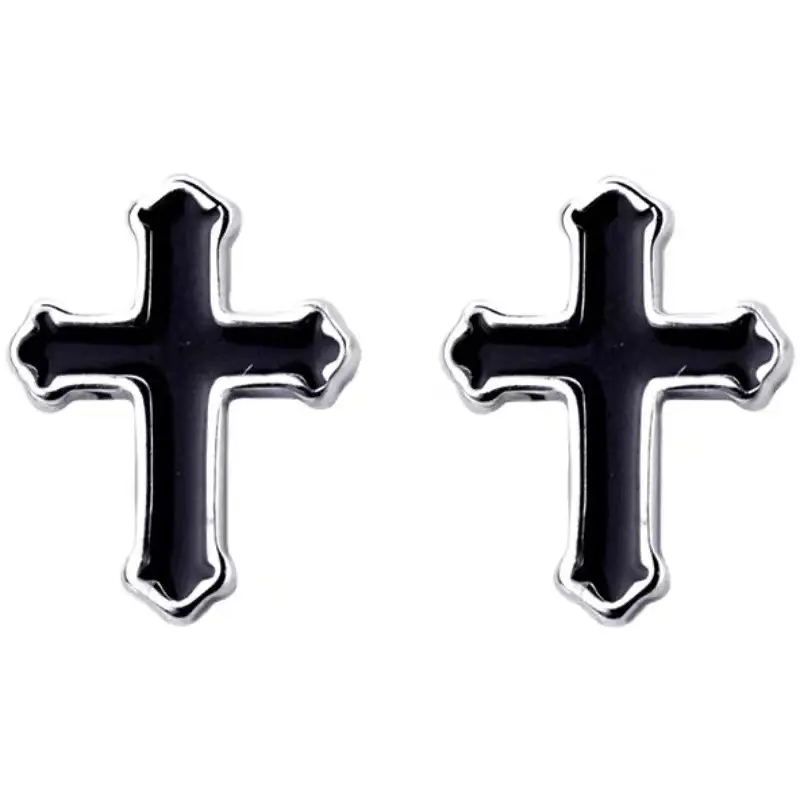 Black Cross Ear Stud Glue Men's Earrings European American Hip Hop
