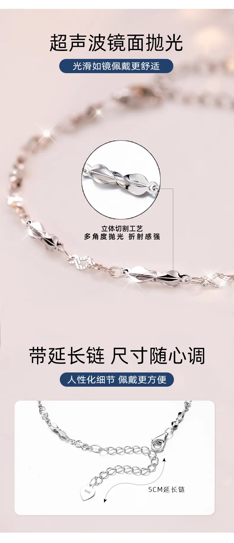 S925 Sterling Silver Star and Moon Couple Bracelet for Women, High-End, Versatile Wrist Jewelry, Hand Jewelry, Sterling Silver Bracelet Wholesale — feature 9