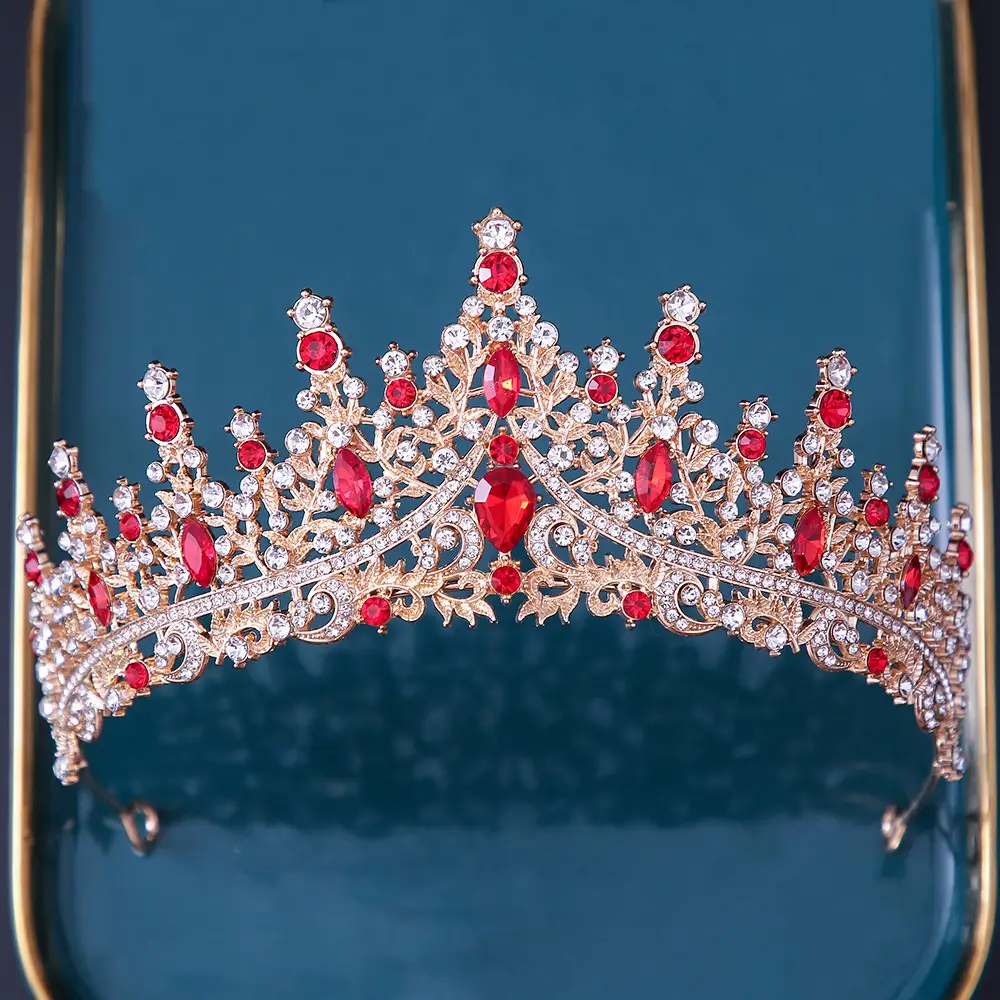 Bridal Crown with Red & Black Rhinestones - Image 11