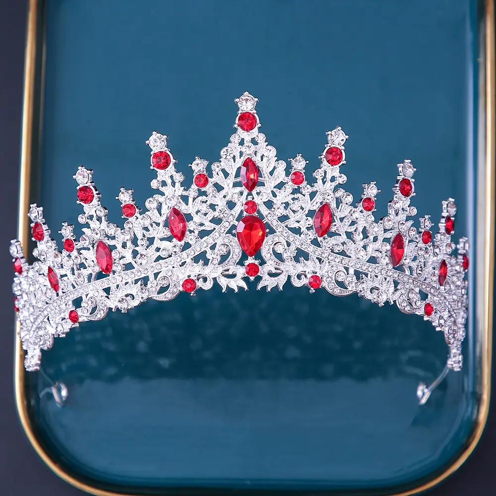 Bridal Crown with Red & Black Rhinestones - Image 3