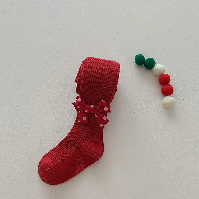 Red Bow Baby Socks for Girls Autumn Winter Warm Leggings - Image 2