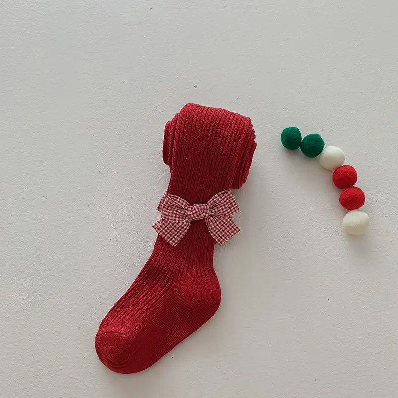 Red Bow Baby Socks for Girls Autumn Winter Warm Leggings - Image 3