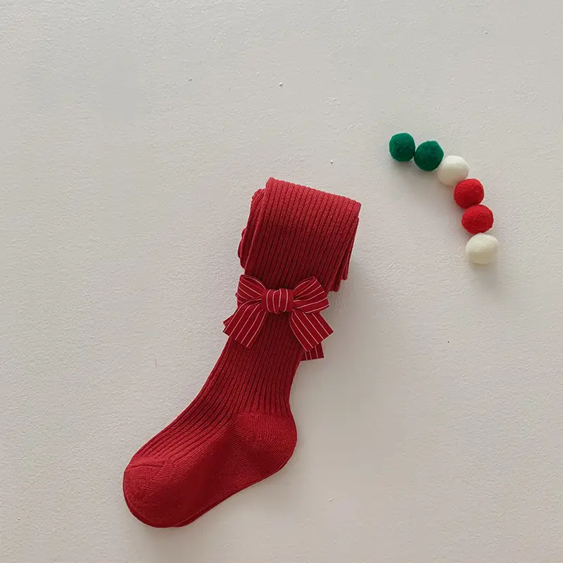 Red Bow Baby Socks for Girls Autumn Winter Warm Leggings - Image 4