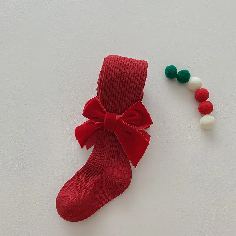 Red Bow Baby Socks for Girls Autumn Winter Warm Leggings - Image 5