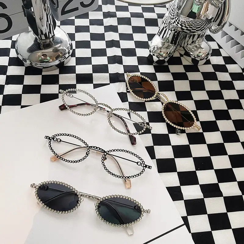 Diamond Oval Frame Women Sunglasses Anti-Blue Light - Image 12