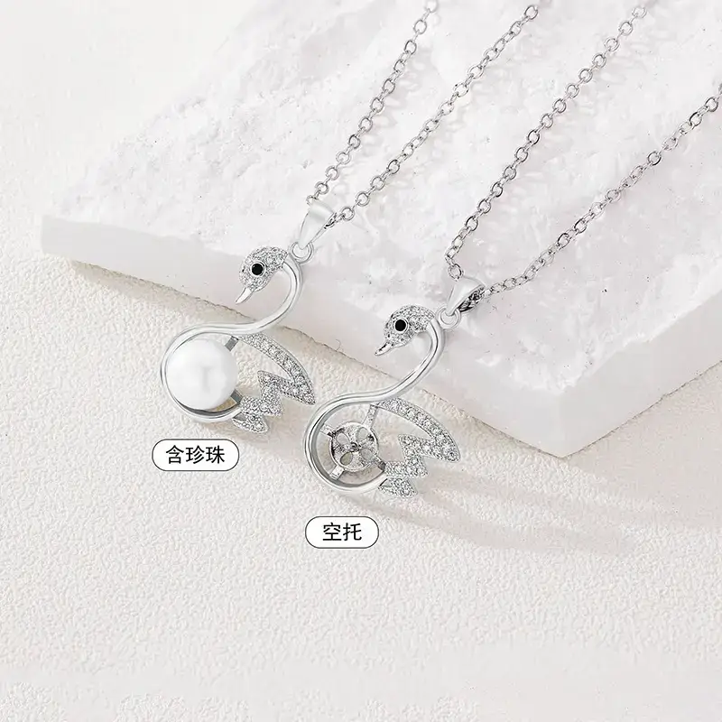 Natural Pearl Pendant with Zircon Swan Design - Image 4