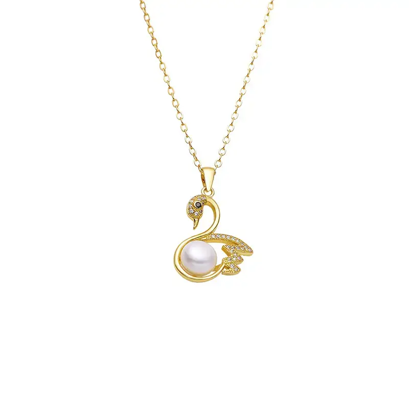 Natural Pearl Pendant with Zircon Swan Design - Image 5