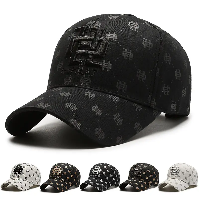 Men Korean Print Baseball Cap Black Spring Autumn