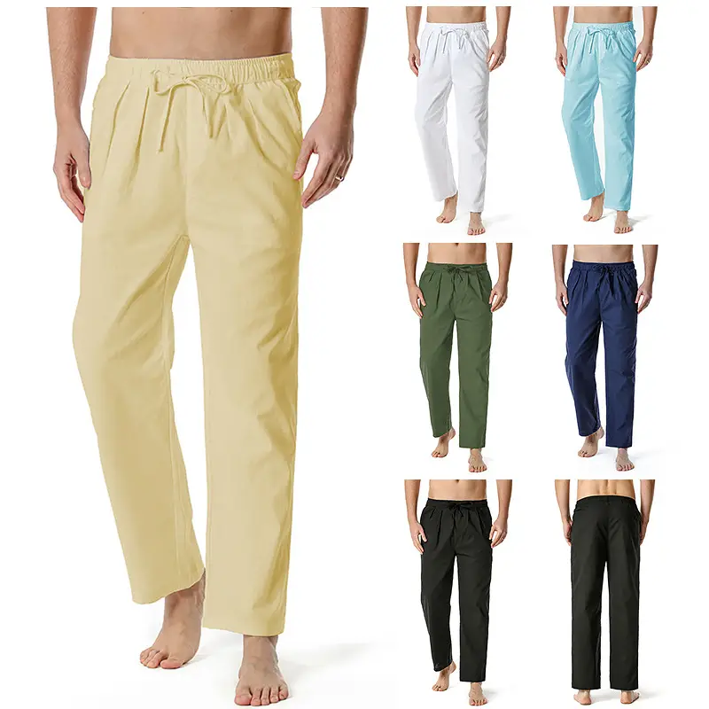 Men Linen Cotton Loose Pants Elastic Waist Yoga Pants - Image 8