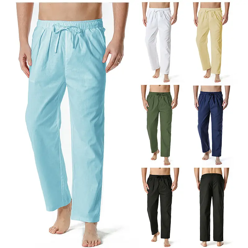 Men Linen Cotton Loose Pants Elastic Waist Yoga Pants - Image 9
