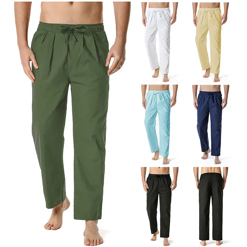 Men Linen Cotton Loose Pants Elastic Waist Yoga Pants - Image 10