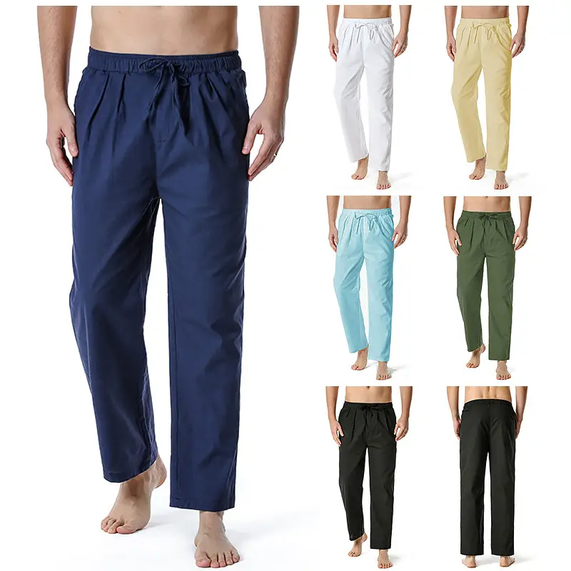 Men Linen Cotton Loose Pants Elastic Waist Yoga Pants - Image 11
