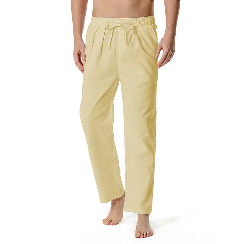 Men Linen Cotton Loose Pants Elastic Waist Yoga Pants — feature 10