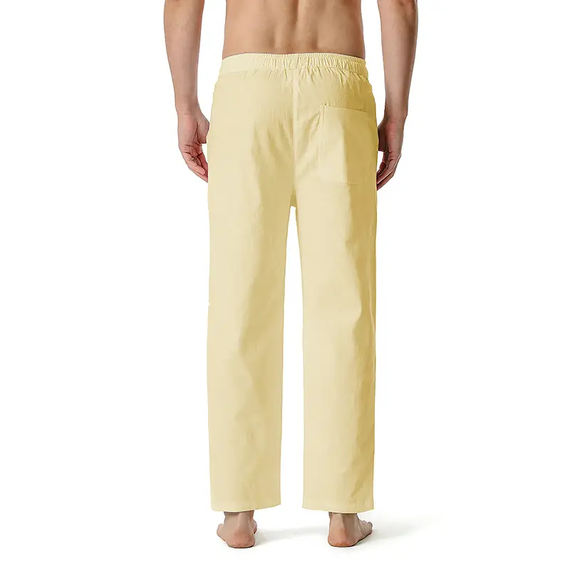 Men Linen Cotton Loose Pants Elastic Waist Yoga Pants — feature 11
