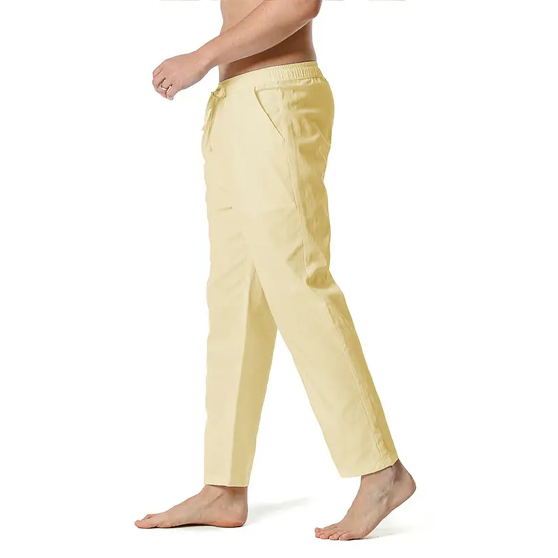 Men Linen Cotton Loose Pants Elastic Waist Yoga Pants — feature 12