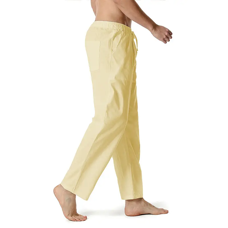Men Linen Cotton Loose Pants Elastic Waist Yoga Pants — feature 13