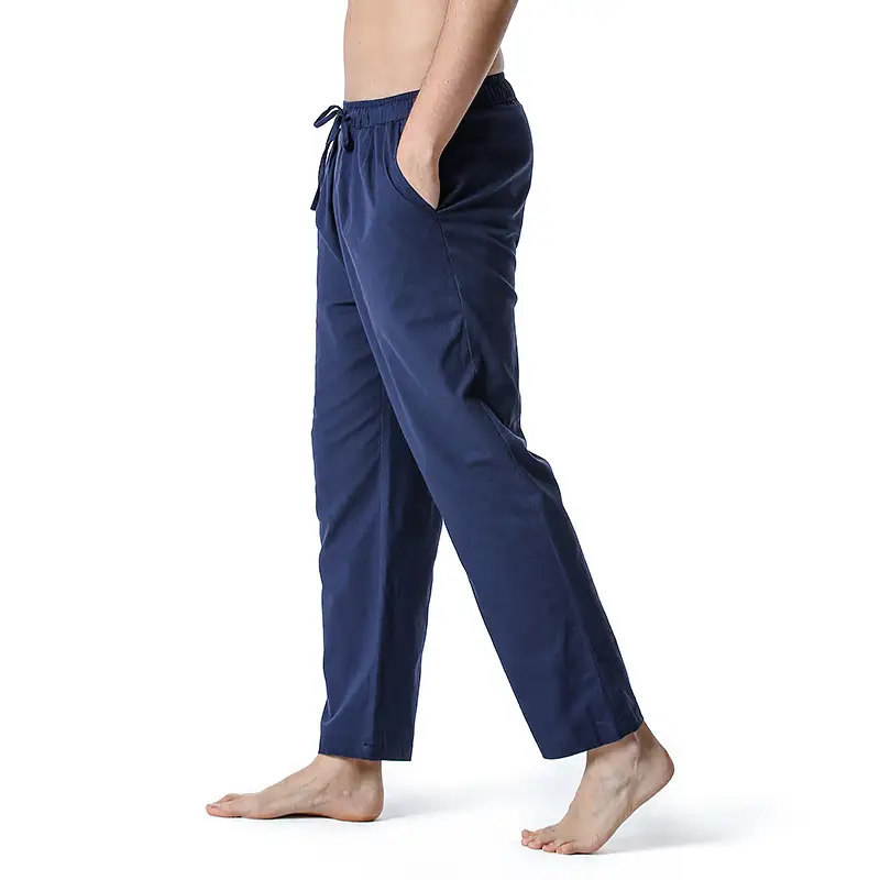Men Linen Cotton Loose Pants Elastic Waist Yoga Pants — feature 15