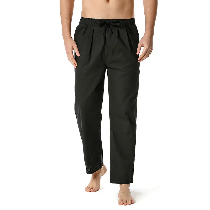 Men Linen Cotton Loose Pants Elastic Waist Yoga Pants — feature 18