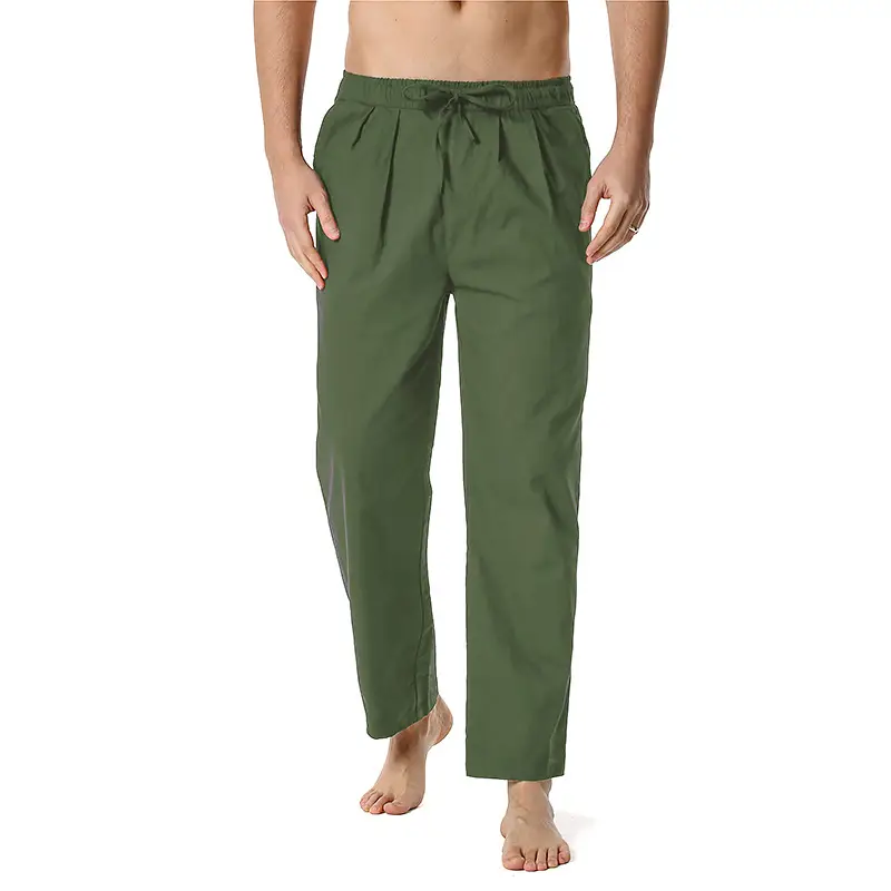 Men Linen Cotton Loose Pants Elastic Waist Yoga Pants — feature 2