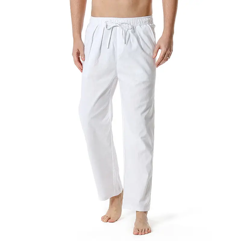 Men Linen Cotton Loose Pants Elastic Waist Yoga Pants — feature 22