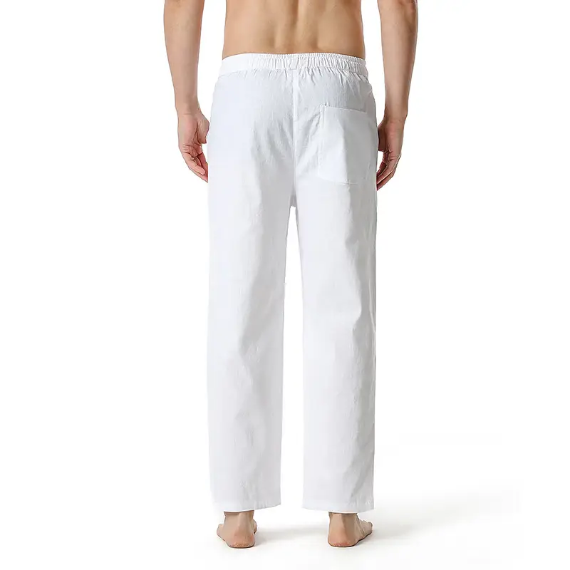 Men Linen Cotton Loose Pants Elastic Waist Yoga Pants — feature 25