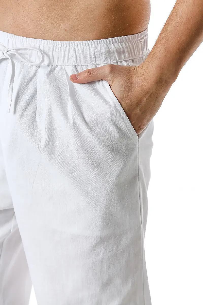 Men Linen Cotton Loose Pants Elastic Waist Yoga Pants — feature 27