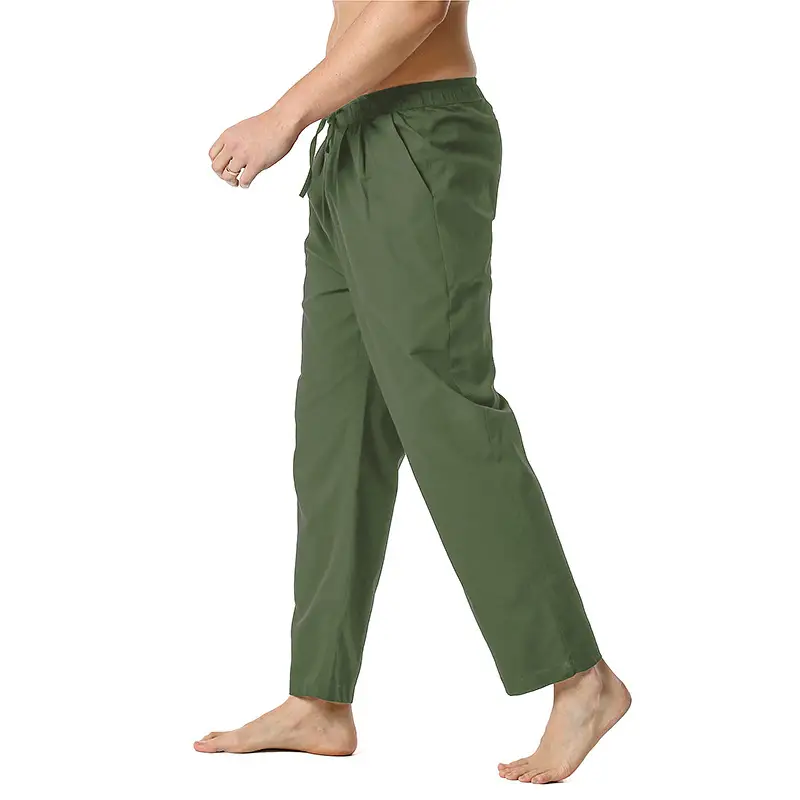 Men Linen Cotton Loose Pants Elastic Waist Yoga Pants — feature 3