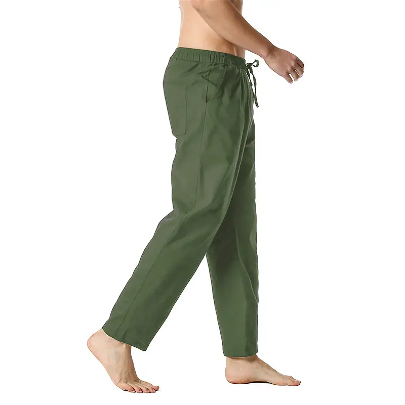 Men Linen Cotton Loose Pants Elastic Waist Yoga Pants — feature 4