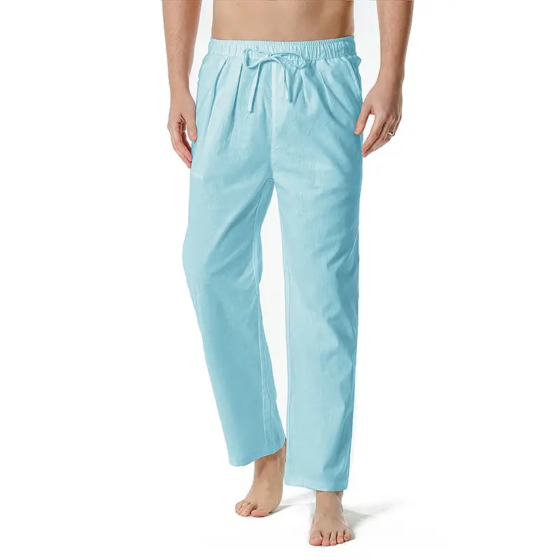 Men Linen Cotton Loose Pants Elastic Waist Yoga Pants — feature 6