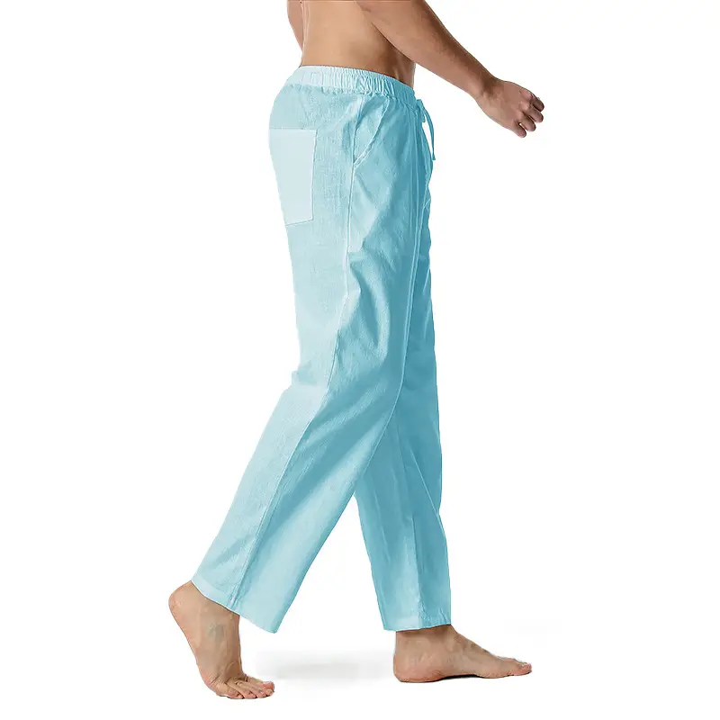 Men Linen Cotton Loose Pants Elastic Waist Yoga Pants — feature 7