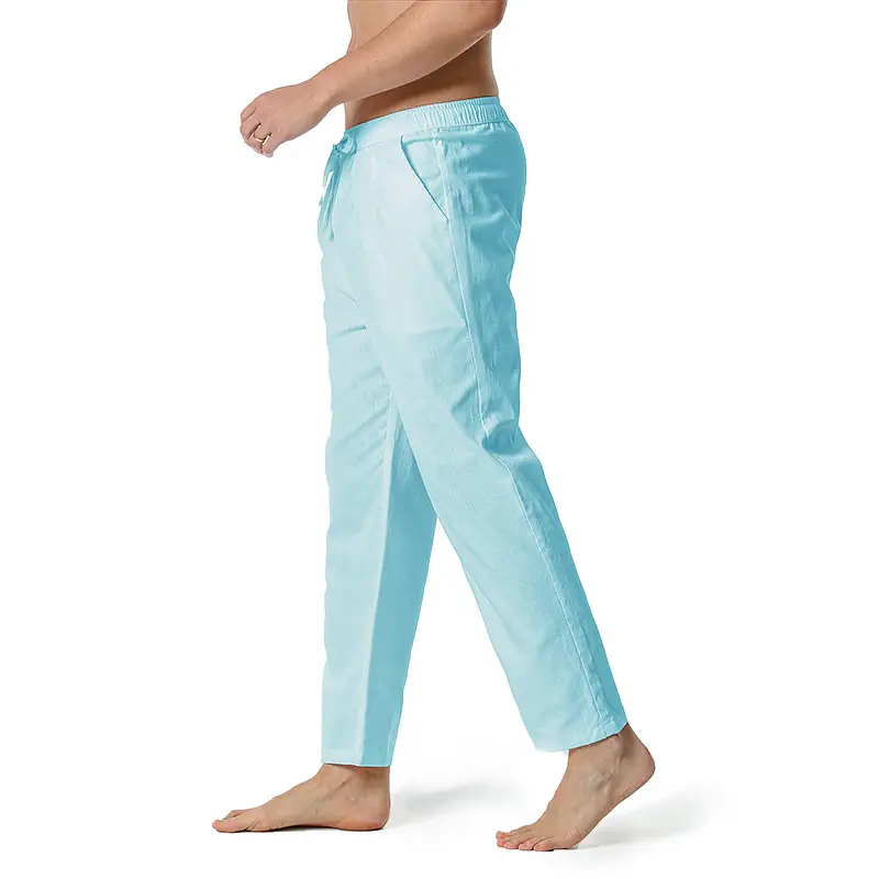 Men Linen Cotton Loose Pants Elastic Waist Yoga Pants — feature 8