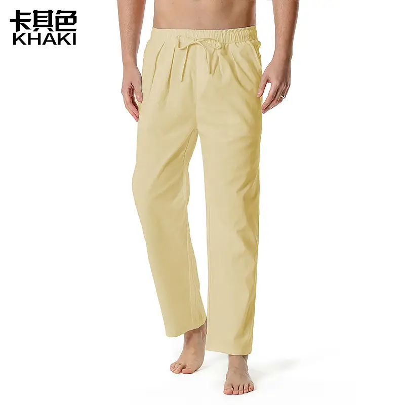 Men Linen Cotton Loose Pants Elastic Waist Yoga Pants - Image 2