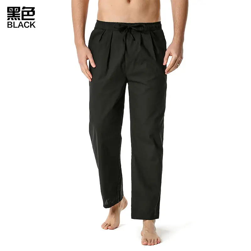 Men Linen Cotton Loose Pants Elastic Waist Yoga Pants - Image 3