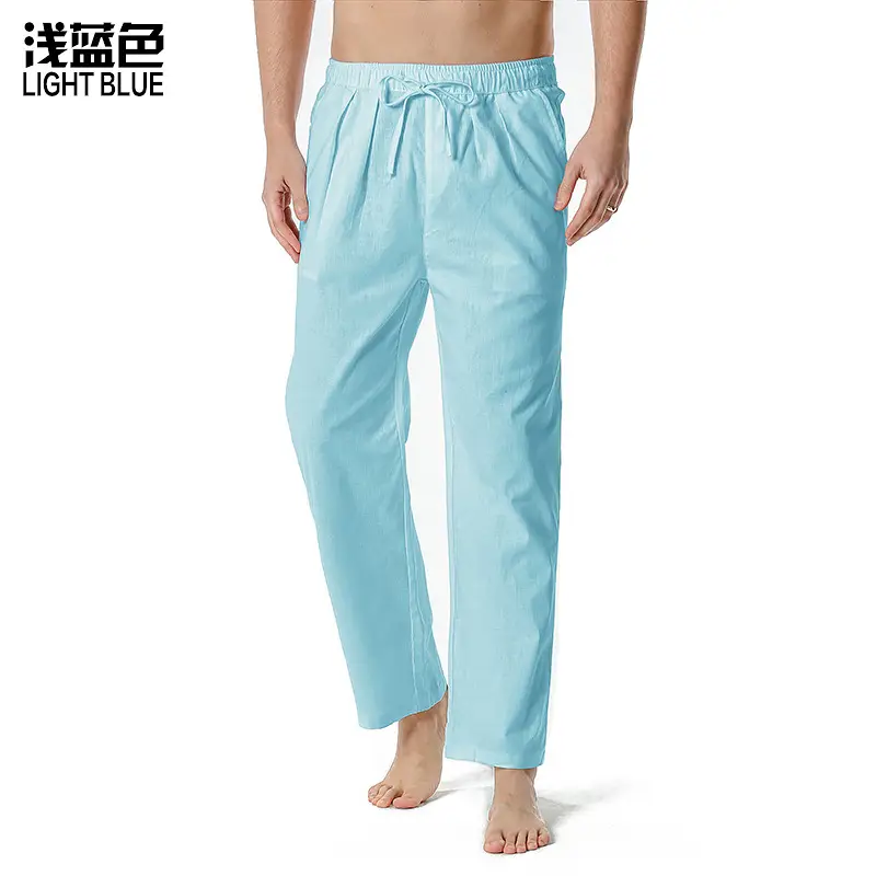 Men Linen Cotton Loose Pants Elastic Waist Yoga Pants - Image 4