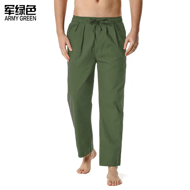 Men Linen Cotton Loose Pants Elastic Waist Yoga Pants - Image 6