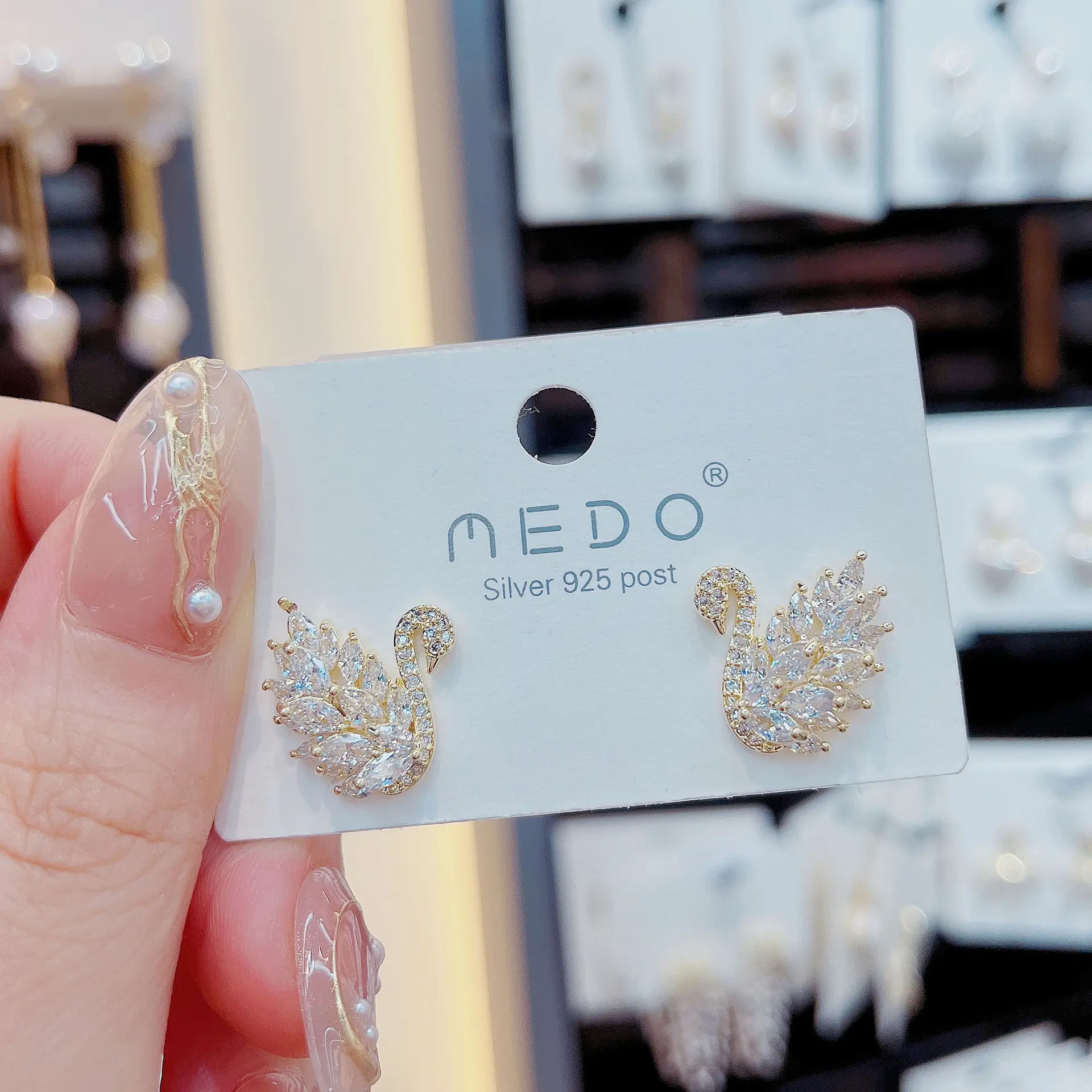 S925 Silver Needle Swan Earrings with Zircon Accents - Image 3