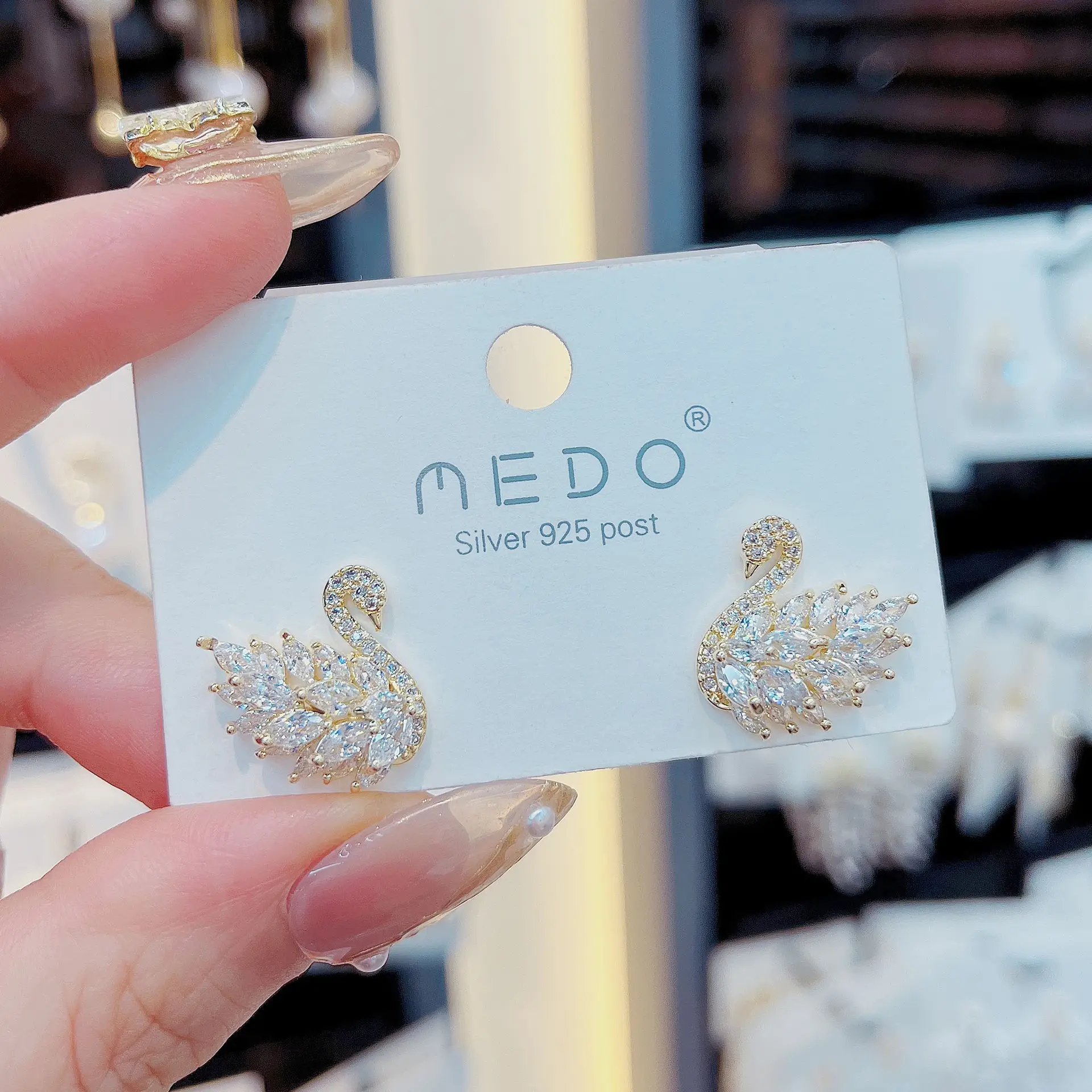 S925 Silver Needle Swan Earrings with Zircon Accents - Image 4