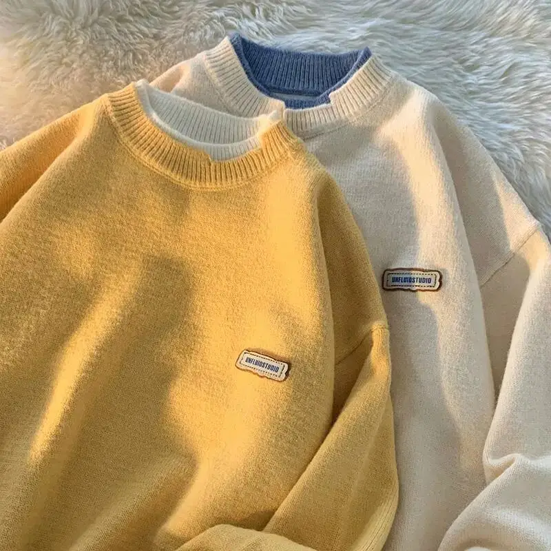 Men Green Knitted Crewneck Sweater Winter Warm Loose Fit - Image 7