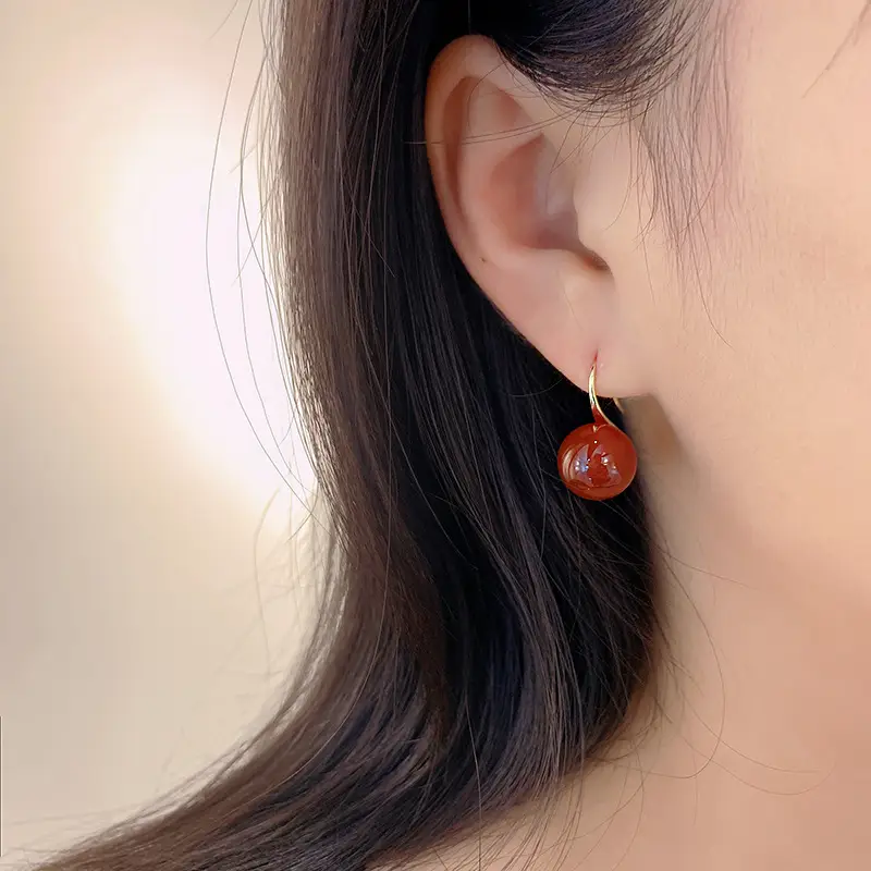Benmingnian Red Agate Earrings for Women