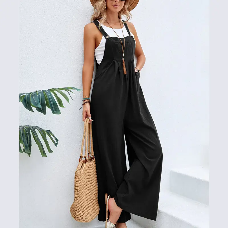 Women's Green Wide Leg Trouser Set Mid Waist Overalls